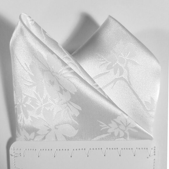 New - Men's 2 PT. White Silky Floral Satin Pre-Folded Pocket Square Insert - Picture 2 of 9